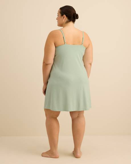 Sleeveless Rib Knit Nightgown with Lace - D&eacute;esse Collection