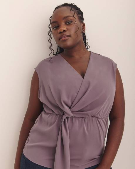 Extended-Sleeve V-Neck Knotted Blouse - Addition Elle