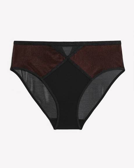 Culotte échancrée en maille noire avec ruban croisé - Déesse Collection