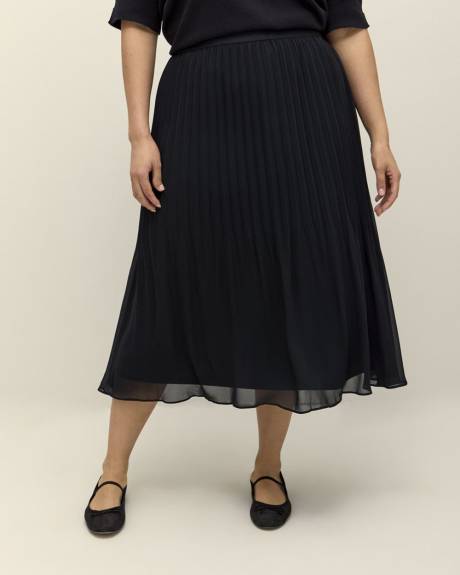 Black Pull-On Pleated Midi Skirt