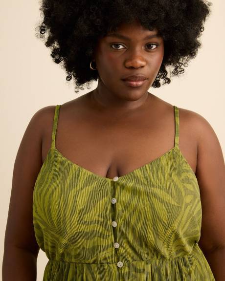 Robe boutonn&eacute;e sans manches en lin m&eacute;lang&eacute; vert lime