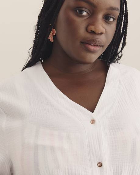 White Sol Buttoned-Down Cover-Up Shirt with Flared Hem - Raisins Curve