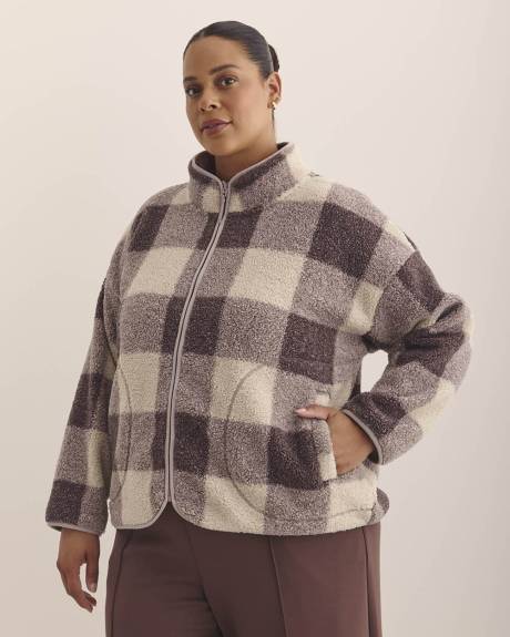 Short Buffalo Plaid Sherpa Jacket with Hood - Active Zone