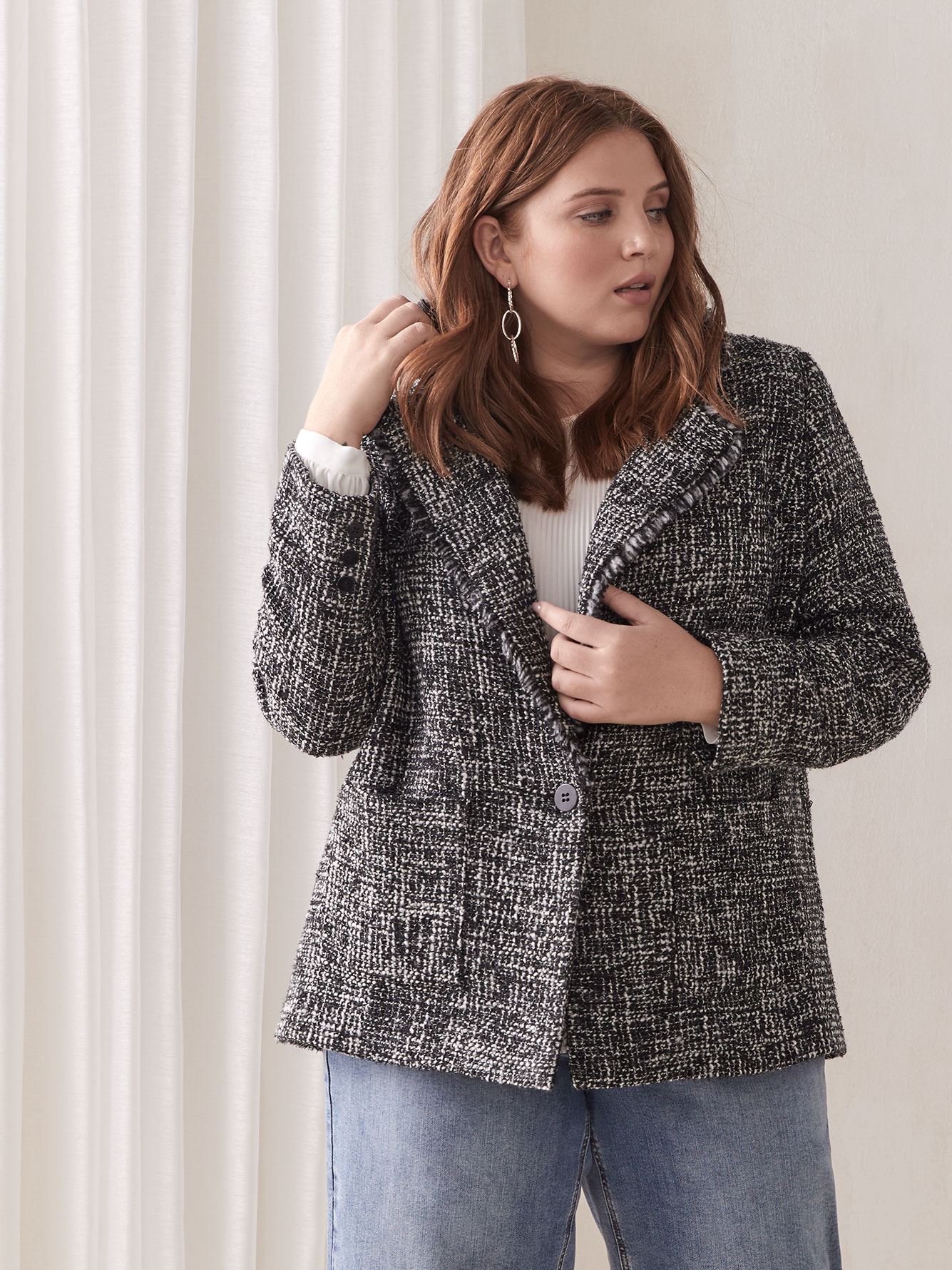 Black & White Tweed Blazer - Addition Elle