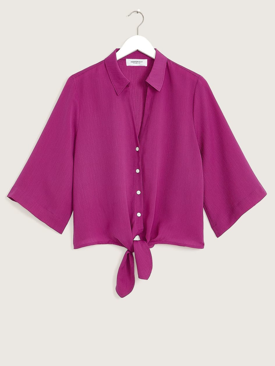 Tie Front Woven Shirt Blouse - Addition Elle