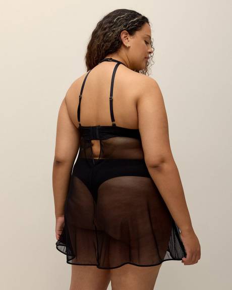 Sexy Black Halter Nightgown with Laced-Up Details - Déesse Collection
