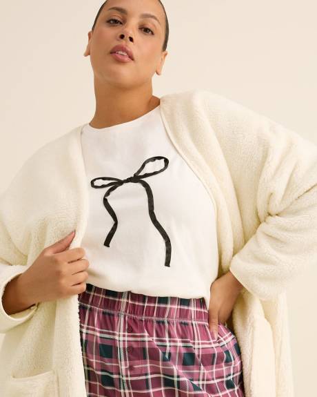 Boxy-Fit Short-Sleeve Crewneck Pyjama Tee with Satin Bow Appliqué - ti Voglio