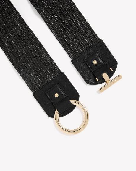 Black Wide Elastic Straw Belt with Round Buckle