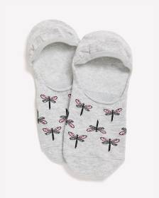 Chaussettes invisibles grises chinées à motif de libellules