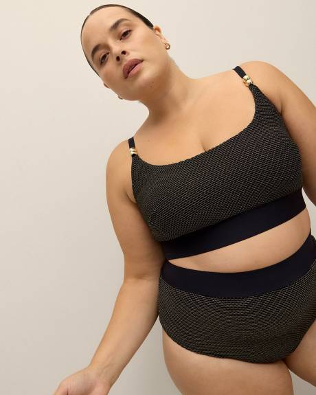 Black and Gold Mesh Crop Bikini Top