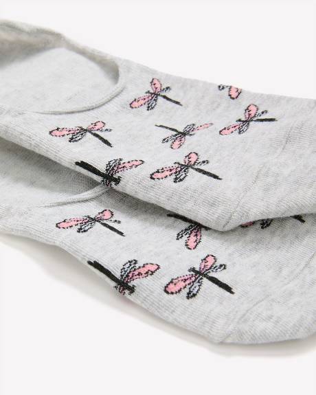 Heather Grey Sneaker Socks with Dragonfly Print