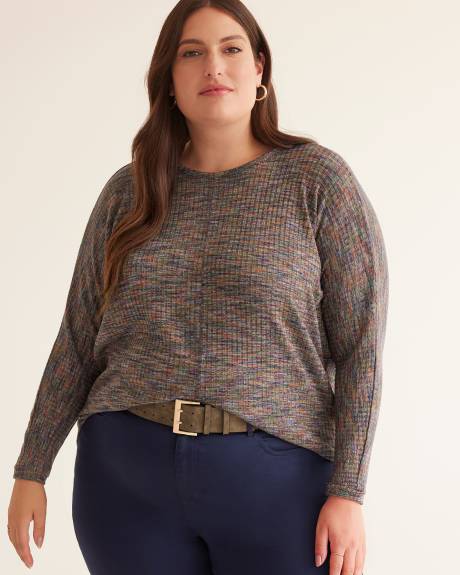 Dolman-Sleeve Mock-Neck Ribbed Knit Top
