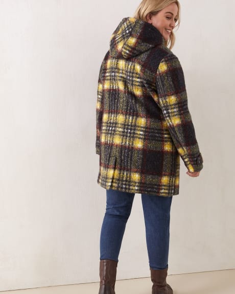Knee-Length Hooded Plaid Coat - In Every Story