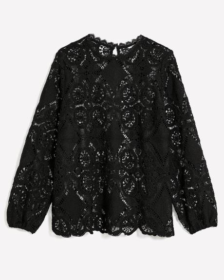 Crochet Blouse with Long Balloon Sleeves