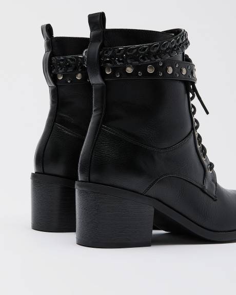Extra-Wide Width, Black Block-Heeled Combat Bootie