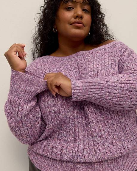 Cable Knit Sweater with Off-Shoulder Sleeve