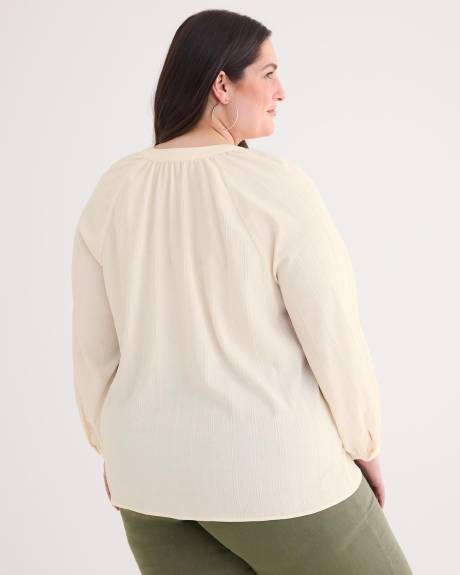 Split-Neck Long-Sleeve Peasant Blouse