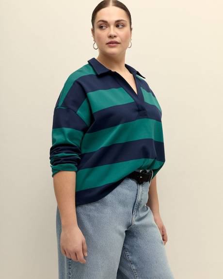 Cotton Striped Polo Sweatshirt