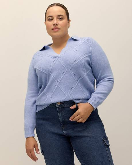 Pull à col polo avec mailles argyle, tissu responsable