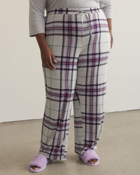 Printed Straight-Leg Pyjama Pant, Plaid Pattern - tiVOGLIO
