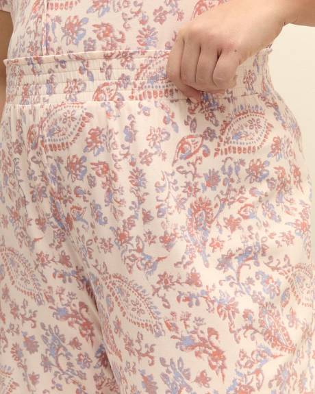 Pantalon de pyjama capri en tricot rose fleuri - ti Voglio