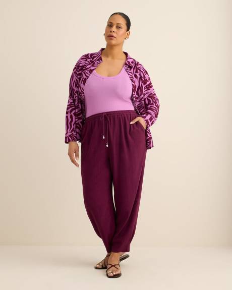 Pantalon en lin m&eacute;lang&eacute; &agrave; enfiler &agrave; jambe ballon