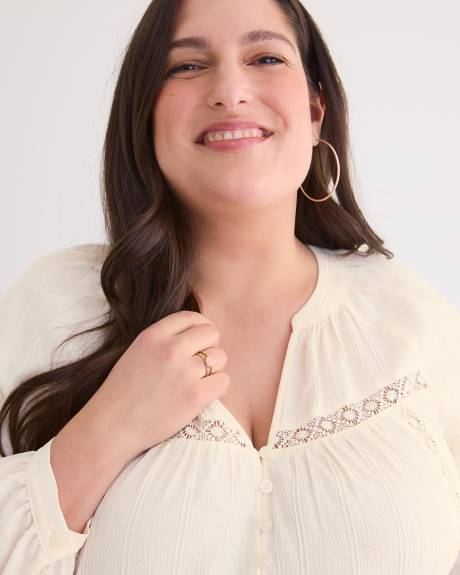 Split-Neck Long-Sleeve Peasant Blouse