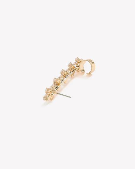 Bague et boucle d'oreille en tige de feuilles avec strass