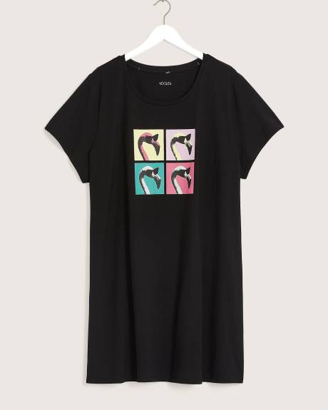 Chemise de nuit à manches courtes, imprimé de flamants - ti VOGLIO