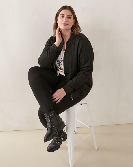 Metallic Bomber Jacket With Zipper Closure - In Every Story