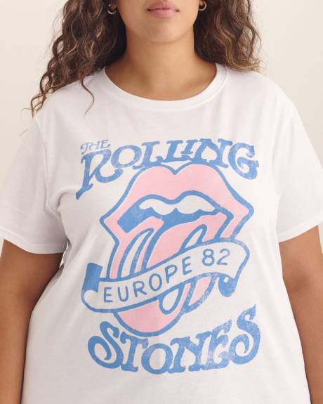 T-shirt blanc à col rond avec imprimé The Rolling Stones
