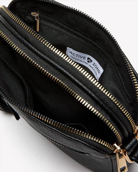 Black Double-Zip Pebble Crossbody Bag