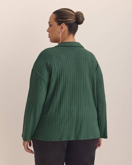 Ribbed Knit Polo Sweatshirt