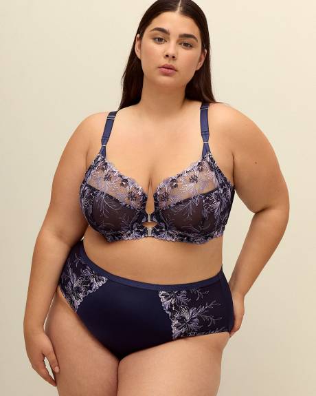 Unlined Underwire Front-Closure Bra with Embroidery - Déesse Collection