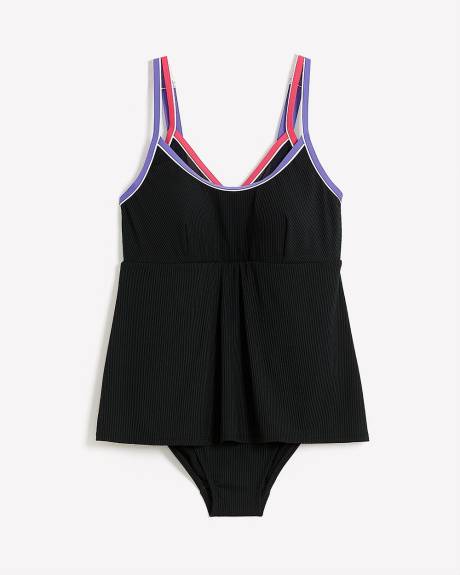 Black Ribbed Swim Dress with Inside Mesh Layer