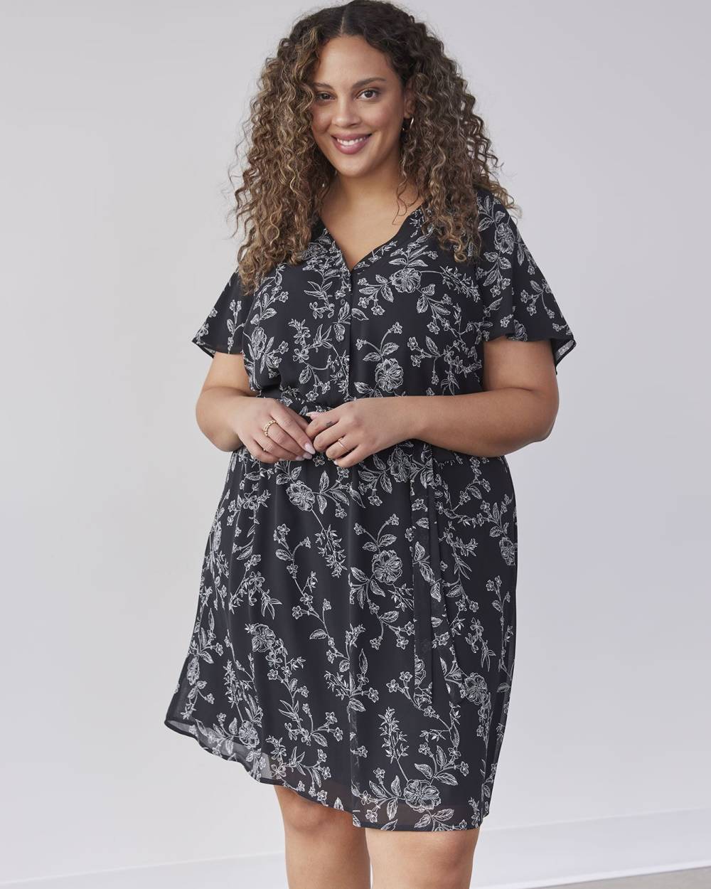 Printed Woven Dress With Short Raglan Fluttered Sleeves | Penningtons