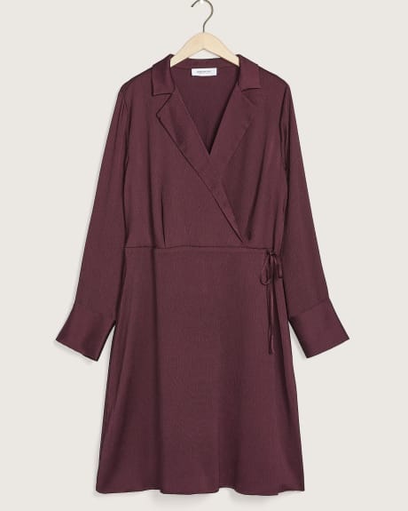 Satin Wrap Dress with Long Sleeves - Addition Elle