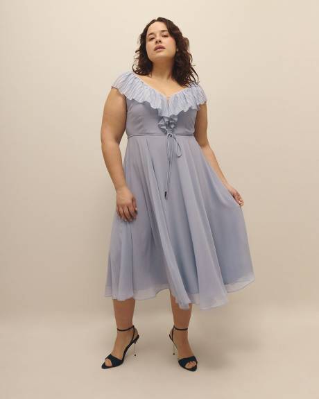 Ruffled Sleeveless V-Neck Midi Dress - Addition Elle