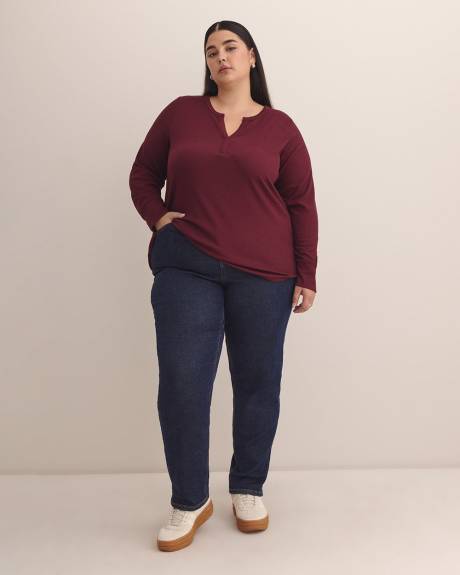 Haut en tricot gaufré à manches longues et col fendu