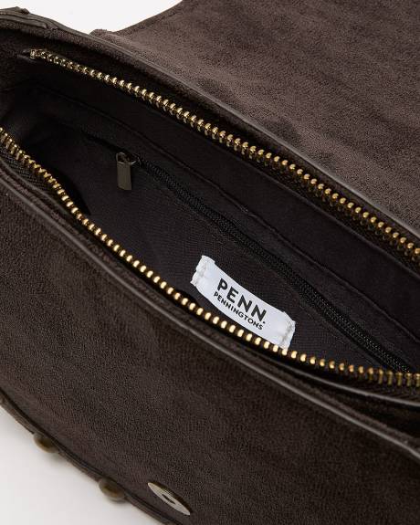 Faux Suede Crossbody Flap Bag with Studs