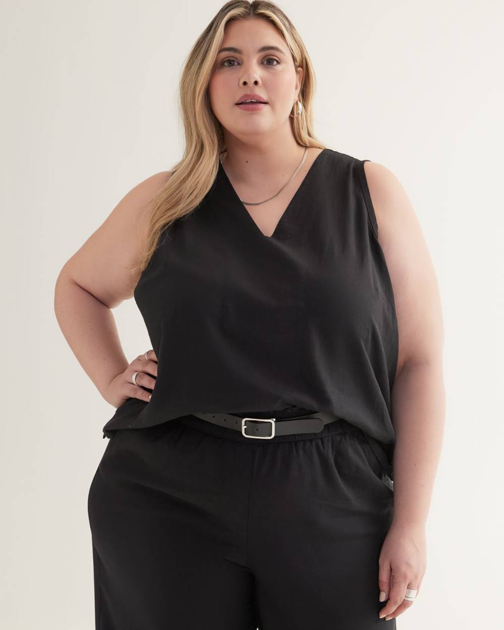 Black Sleeveless Blouse, Linen Blend Penningtons