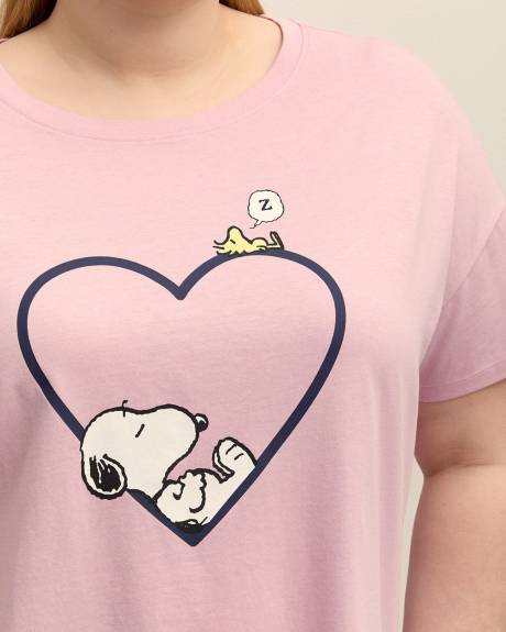 Lilac Short-Sleeve Pyjama Top with Snoopy Heart Print - ti Voglio