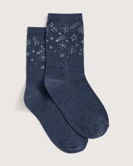 Stars Placement Motif Crew Socks - In Every Story