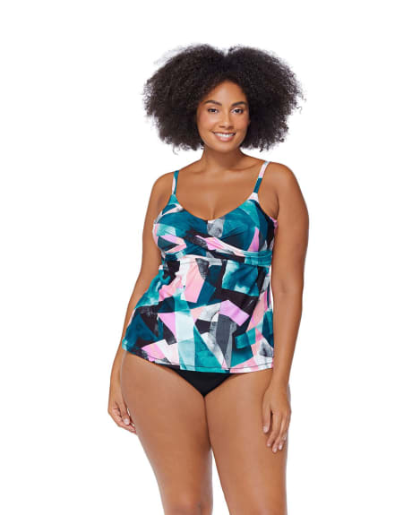 Geometrical Print Aeries Tankini Top - Raisins Curve