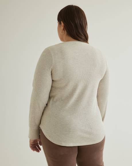 Long-Sleeve Henley Waffle Knit Top