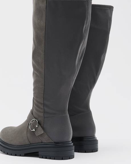 Extra Wide Width, Tall Lug Sole Boots with Round Buckle