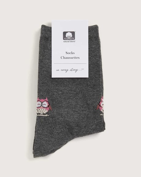 Rolled Edge Socks, Owl Print - In Every Story