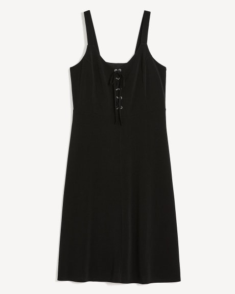 Black Sleeveless Midi Dress with Lace-up Front - Addition Elle