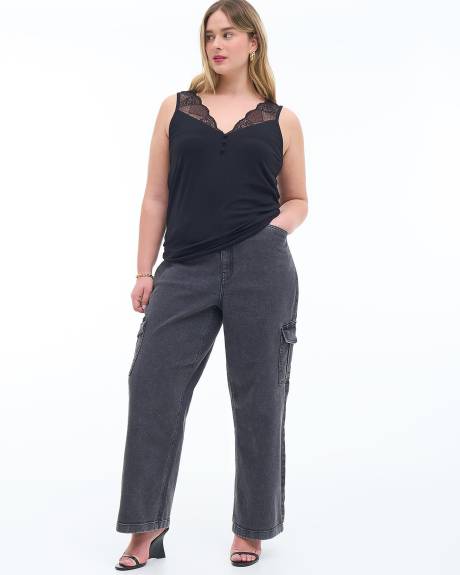 Sleeveless Rib Cami with Lace - Addition Elle