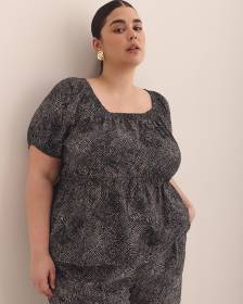 Square Neck with Short Balloon Sleeves Blouse